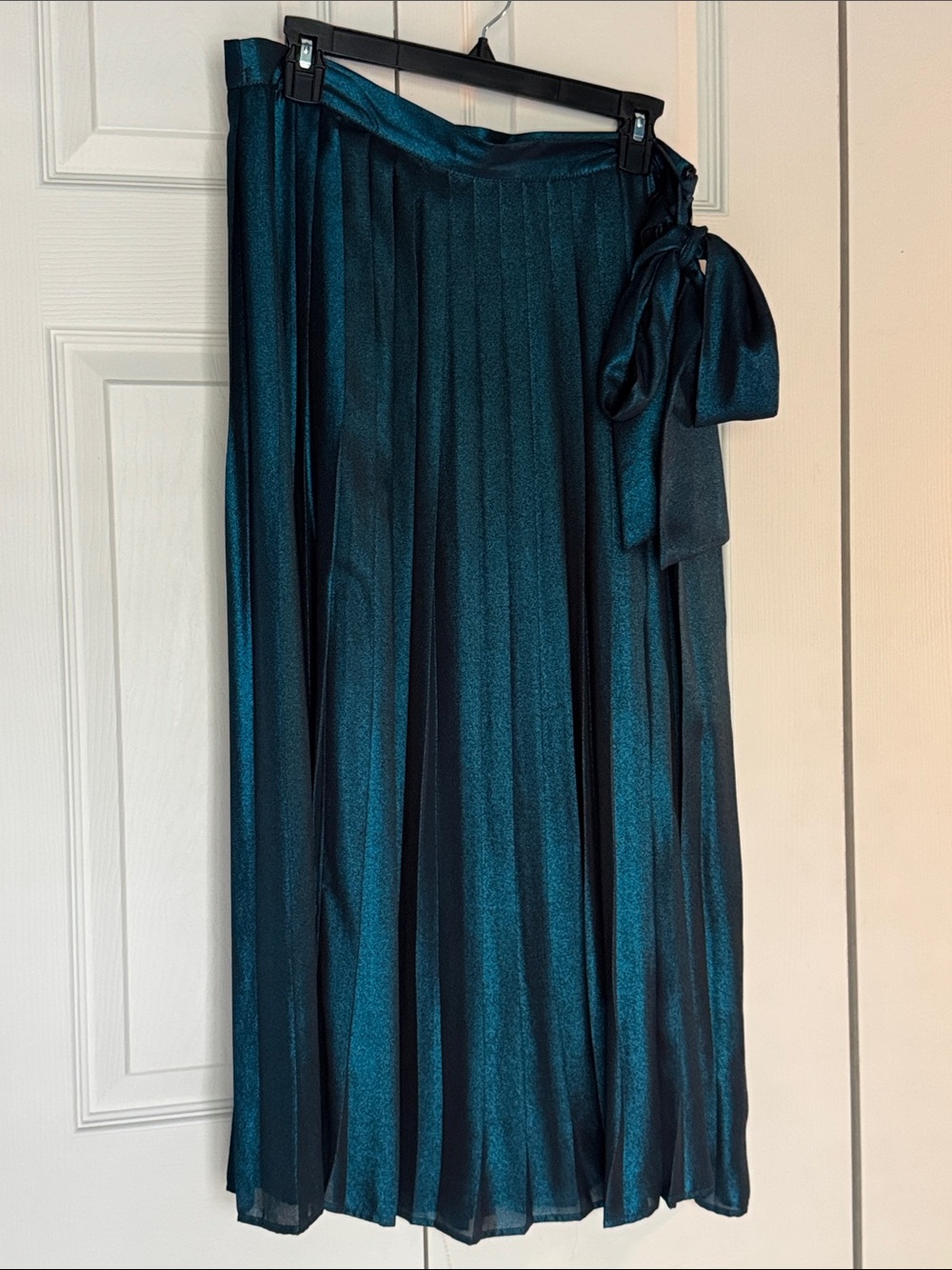 Topshop Shimmery Teal Pleated Maxi Skirt with Side Tie